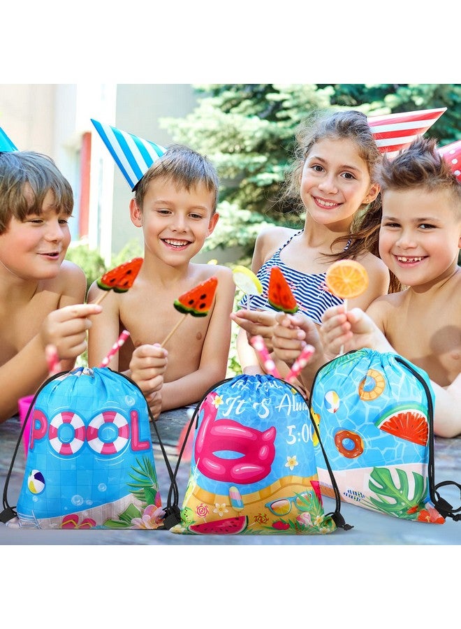 Sanwuta 18 Pcs Summer Pool Party Favors Pool Drawstring Bags Beach Party Favor Bags Swimming Pool Gift Bags Summer Goodie Treat Candy Backpack For Kids Hawaiian Tropical Luau Pool Theme Party Supplies - Image 3