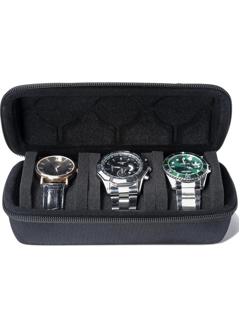 Watch Travel Case, Watch Roll Case Storage and Organizer for Men and Women, Zipper Watch Box with Anti-move Watch Pillow, Black, 3 Slot (Not Include Watch) - Image 1