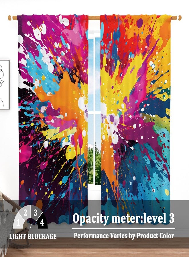 Renaiss 42 x 84 Inch Rainbow Colored Splash Bedroom Curtains Colorful Paint Splatter Rod Pocket Window Decor Light Filter Curtains for Living Dining Room Abstract Art Window Drapes Linen 2 Panels - Image 3