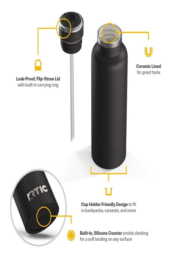 RTIC 20oz Journey Water Bottle Ceramic Lined Metal Stainless Steel Vacuum Insulated, BPA Free, Reusable, for Water, Hot and Cold Drinks, Travel, Sports, Camping, Black - Image 3