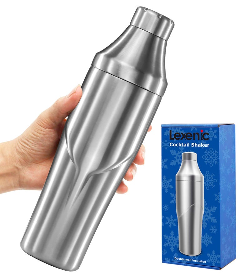 Lexenic 24oz Cocktail Shaker  Insulated Double Wall Keep Drink Chilled  No Stuck Twist LidLeakproof and Builtin Strainer  Perfect for Home Bar Premium Stainless Steel Drink ShakerMartini Shaker