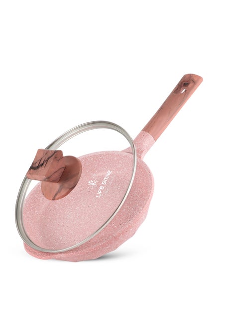 20CM Frying Pan With Lid - 5 Layer Granite Coating with Multiple Hob Compatibility  Heat-Resistant Handle - Induction bottom