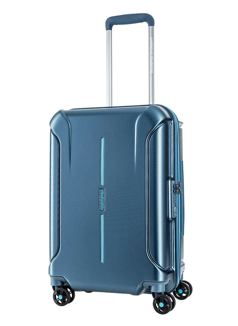 AMERICAN TOURISTER technum suitcase, 2pc set (55 + 77 cm), 4 spinner wheels, hard top, polycarbonate, metallic blue|duosaf™ security zipper|dual tube pull handle|expandable|tsa lock - 3 years international warranty