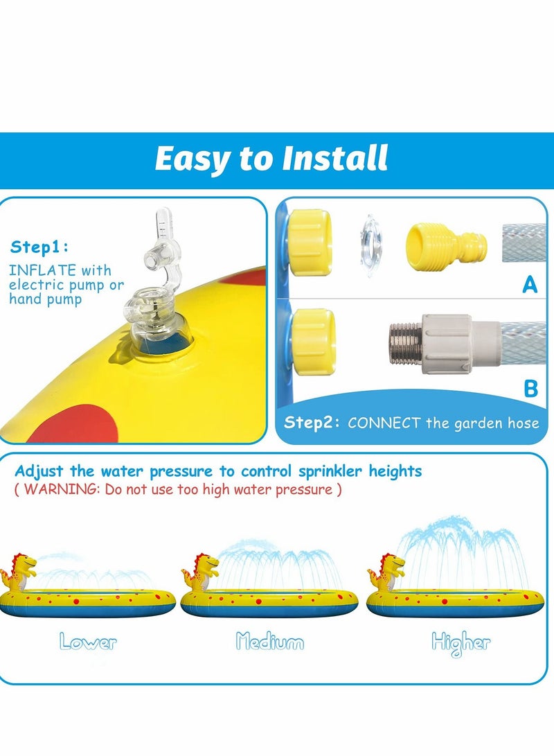 Inflatable Kiddie Pool Sprinkler, 3 in 1 Outdoor Water Toys for Kids Toddlers Summer Outside Backyard Splash Play mat 2-13 Years Old Boys and Girls - Image 3