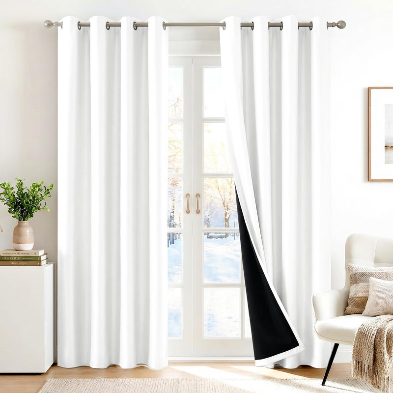 Deconovo 100% Blackout Curtains, Thermal Insulated Window Drapes, Noise Reducing Panels, Black Liner Grommet Drapes, Bedroom Nursery Home Office, Pure White, 52W x 95L, 2 Panels - Image 1