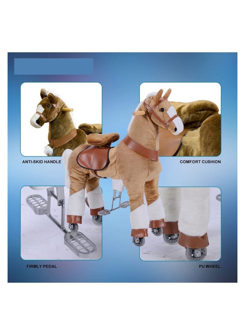 Cool Baby Horse Ride on Toy for Toddlers Ride on Rocking Horse Toy Plush Walking Pony Mechanical Riding Horse Medium Size for Age 5-12（Brown and White）  - Image 5
