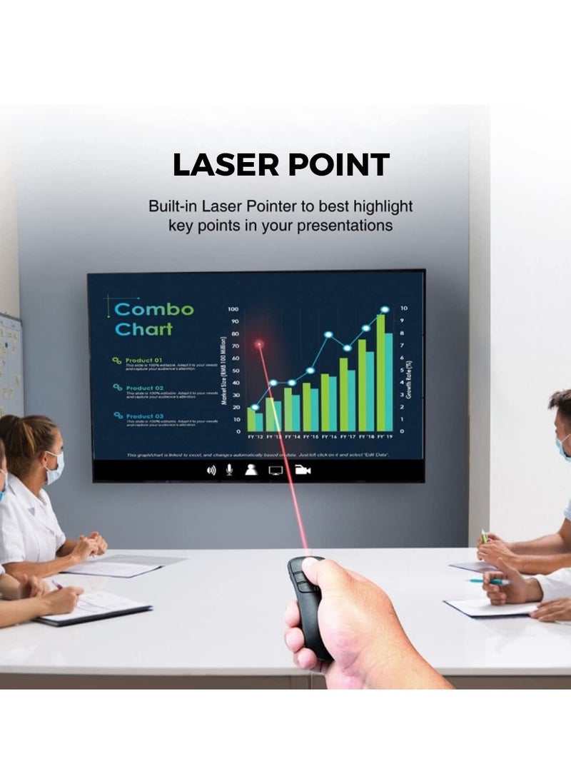 Trands Wireless Presenter with Red Laser Pen Pointer PPT Clicker for Presentation 2.4GHz Type-C and USB Handheld Pointer for Windows, Mac OS, Linux - Image 4