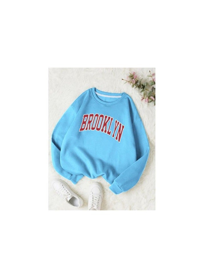 Women Hoodie Round Neck - Baby Blue 