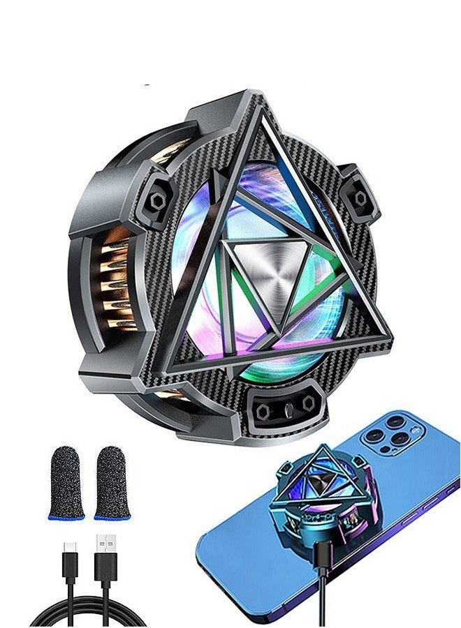 Magnetic Phone Cooler, Phone Fan Cooler for 2.83-3.66 Inch iOS/Android Semiconductor Cooler Game Cooling, Carbon Fiber Black + RGB - Image 1