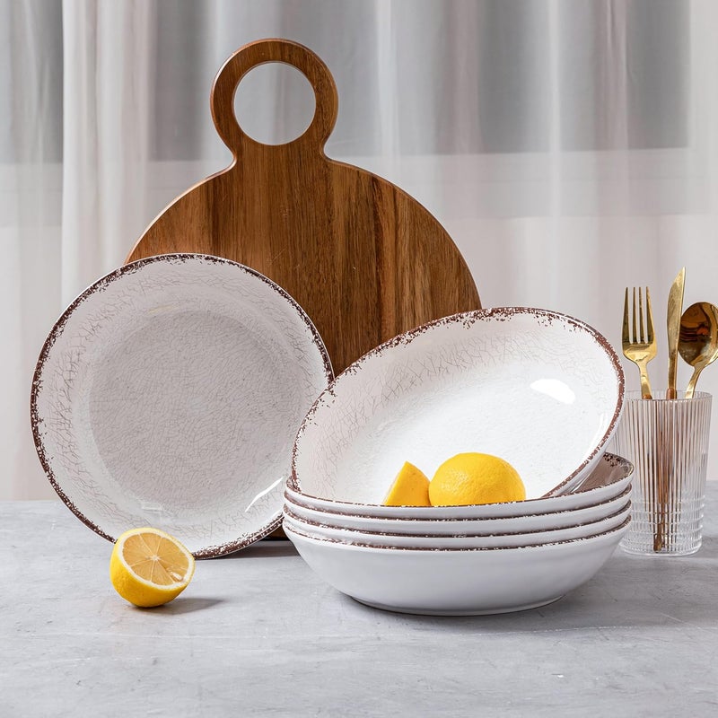 LEHAHA Farmhouse Pasta Bowls Set of 6 White Melamine Rustic 42 oz Shallow Bowl Large Salad Bowl Deep Pasta plate Dishwasher Safe Serving Bowls - Image 5