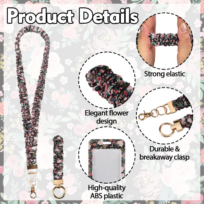 Nlicrst Scrunchie Lanyard Breakaway with ID Badge Holder - Flower Style Stretchy Lanyards with ID Badges Wristlet Keychain Key Rings Set for Women Teachers Nurse Work, School, Birthday Gifts - Image 5