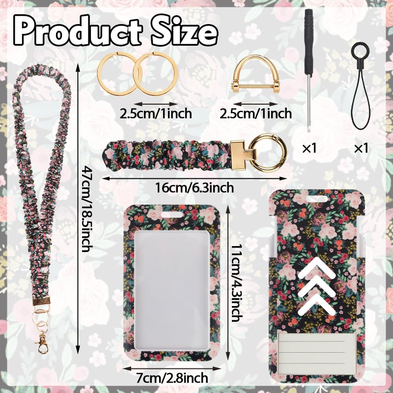 Nlicrst Scrunchie Lanyard Breakaway with ID Badge Holder - Flower Style Stretchy Lanyards with ID Badges Wristlet Keychain Key Rings Set for Women Teachers Nurse Work, School, Birthday Gifts - Image 2