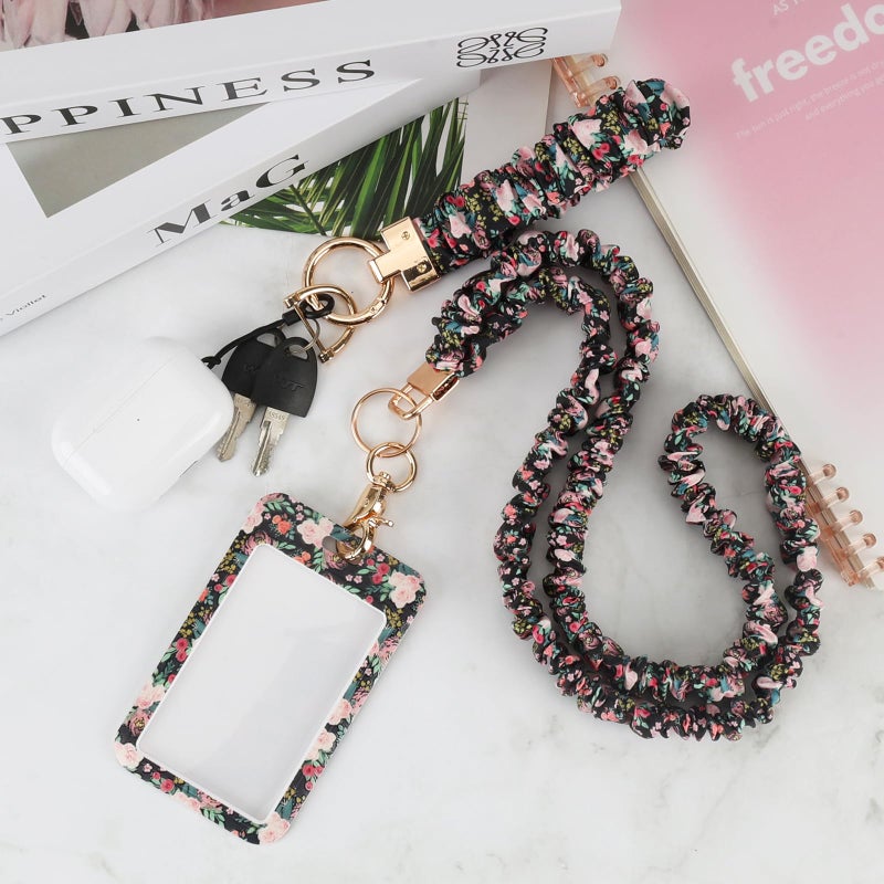 Nlicrst Scrunchie Lanyard Breakaway with ID Badge Holder - Flower Style Stretchy Lanyards with ID Badges Wristlet Keychain Key Rings Set for Women Teachers Nurse Work, School, Birthday Gifts - Image 4