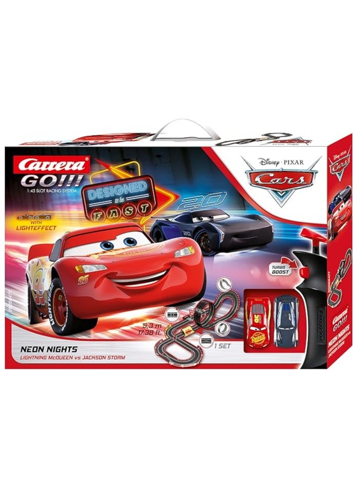 Carrera GO!!! Disney Pixar Cars Neon Nights Slot Car Race Track Set | Lightning McQueen & Jackson Storm | Electric Racing Toy for Kids Ages 6+, 1:43 Scale Track with Controllers & Accessories - Image 1
