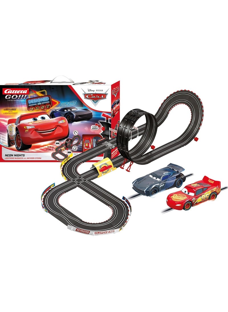 Carrera GO!!! Disney Pixar Cars Neon Nights Slot Car Race Track Set | Lightning McQueen & Jackson Storm | Electric Racing Toy for Kids Ages 6+, 1:43 Scale Track with Controllers & Accessories - Image 2