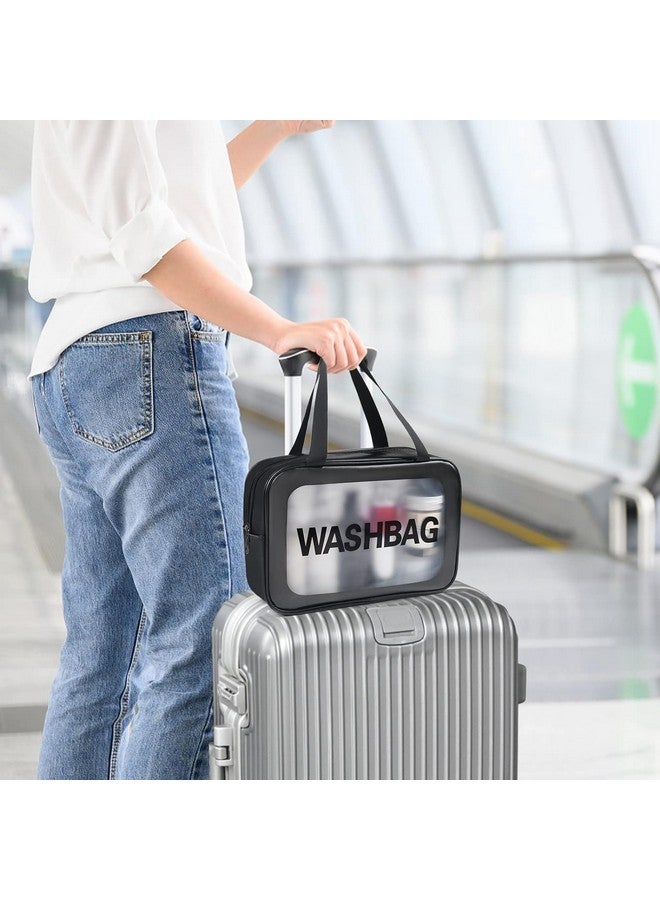 Ascension Travel Makeup Pouch Set Wash Makeup Bag Cosmetic Organizer Bag for Women and Girls PVC Waterproof Portable Carry Pouch Toiletry Storage Kit Set of 3 -Black - Image 4