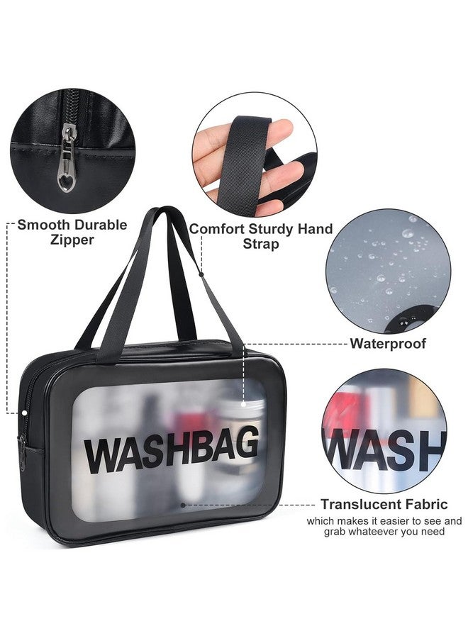 Ascension Travel Makeup Pouch Set Wash Makeup Bag Cosmetic Organizer Bag for Women and Girls PVC Waterproof Portable Carry Pouch Toiletry Storage Kit Set of 3 -Black - Image 3