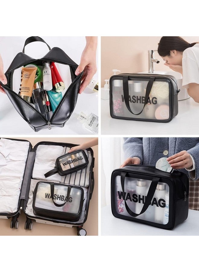 Ascension Travel Makeup Pouch Set Wash Makeup Bag Cosmetic Organizer Bag for Women and Girls PVC Waterproof Portable Carry Pouch Toiletry Storage Kit Set of 3 -Black - Image 5