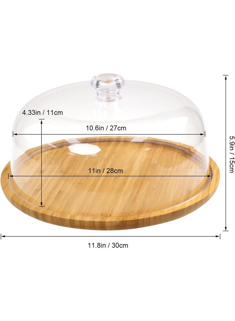 هوميرا حامل كيك أنيق من الخيزران مع قبة أكريليك شفافة، صينية دائرية لعرض وتخزين الحلويات، مقاس 30 × 14 سم، مناسبة للكيك والتورتات والبسكويت والمعجنات، للتقديم على طاولة المطبخ أو سطح الطاولة. - Image 3