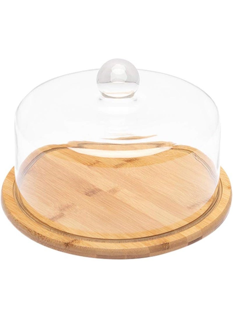هوميرا حامل كيك أنيق من الخيزران مع قبة أكريليك شفافة، صينية دائرية لعرض وتخزين الحلويات، مقاس 30 × 14 سم، مناسبة للكيك والتورتات والبسكويت والمعجنات، للتقديم على طاولة المطبخ أو سطح الطاولة. - Image 2