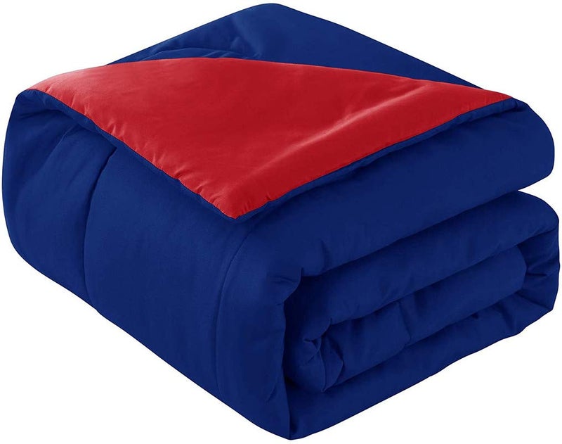 Homespun Soft Microfibre Comforter Blanket Lightweight Reversible Quilt Duvet All Weather, Single Bed, Red and Blue Color - Image 3