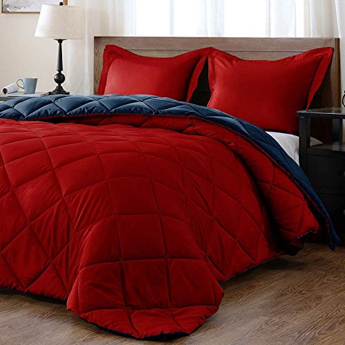 Homespun Soft Microfibre Comforter Blanket Lightweight Reversible Quilt Duvet All Weather, Single Bed, Red and Blue Color - Image 1