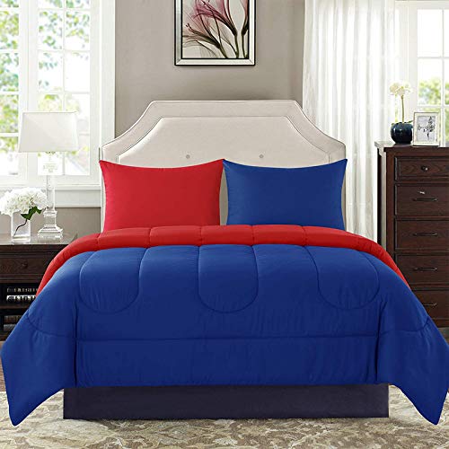 Homespun Soft Microfibre Comforter Blanket Lightweight Reversible Quilt Duvet All Weather, Single Bed, Red and Blue Color - Image 2