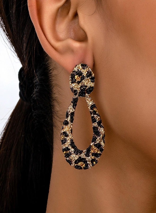 Frodete Leopard Print Earrings for Women Brown Geometric Teardrop Drop Dangle Earring Vintage Irregular Statement cheetah print leopard jewelry - Image 3