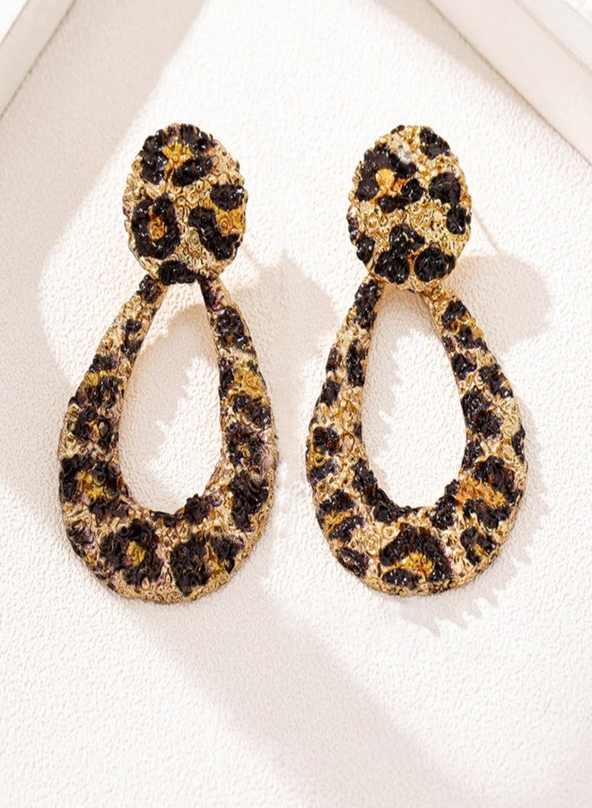 Frodete Leopard Print Earrings for Women Brown Geometric Teardrop Drop Dangle Earring Vintage Irregular Statement cheetah print leopard jewelry - Image 5