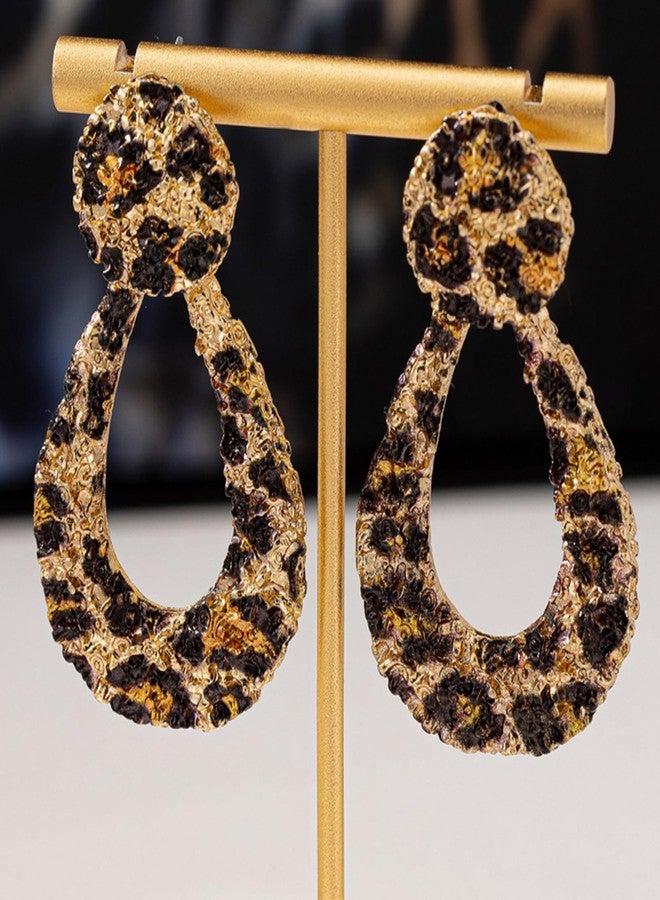 Frodete Leopard Print Earrings for Women Brown Geometric Teardrop Drop Dangle Earring Vintage Irregular Statement cheetah print leopard jewelry - Image 4