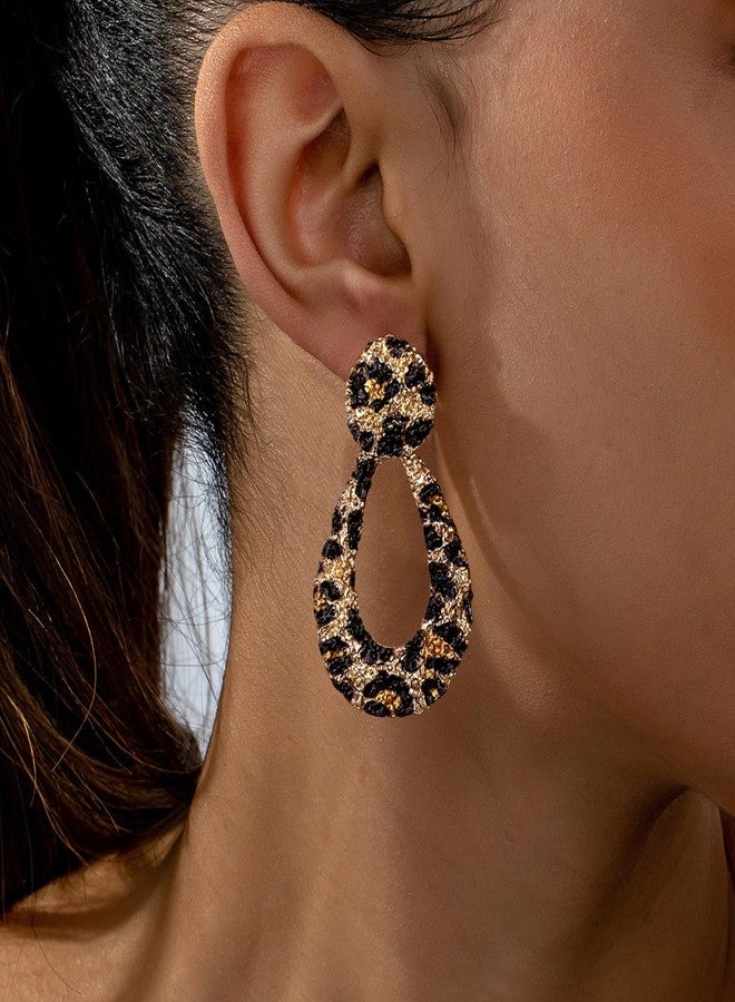 Frodete Leopard Print Earrings for Women Brown Geometric Teardrop Drop Dangle Earring Vintage Irregular Statement cheetah print leopard jewelry - Image 2