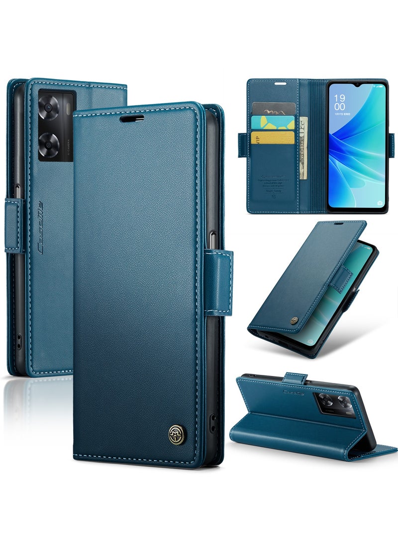 CaseMe - Phone Case Luxury PU Leather Design Anti Fingerprint 023 Flip Cover Card Slot Holder Cover For Oppo A57/ A77/ A57s/ A57E/Oneplus Nord N300/Nord N20 SE (Blue) - Image 1