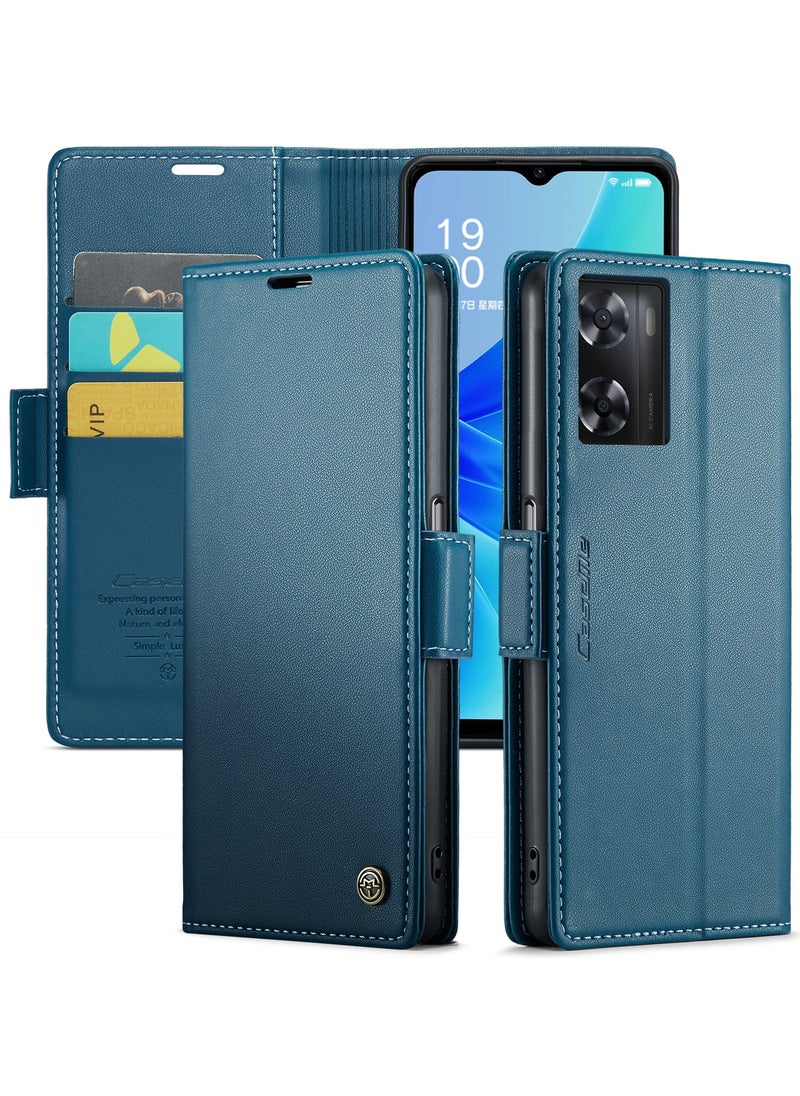 CaseMe - Phone Case Luxury PU Leather Design Anti Fingerprint 023 Flip Cover Card Slot Holder Cover For Oppo A57/ A77/ A57s/ A57E/Oneplus Nord N300/Nord N20 SE (Blue) - Image 1