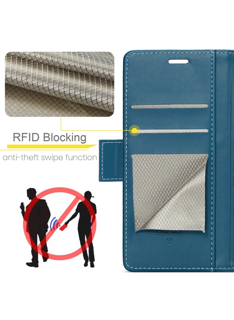 CaseMe - Phone Case Luxury PU Leather Design Anti Fingerprint 023 Flip Cover Card Slot Holder Cover For Oppo A57/ A77/ A57s/ A57E/Oneplus Nord N300/Nord N20 SE (Blue) - Image 1