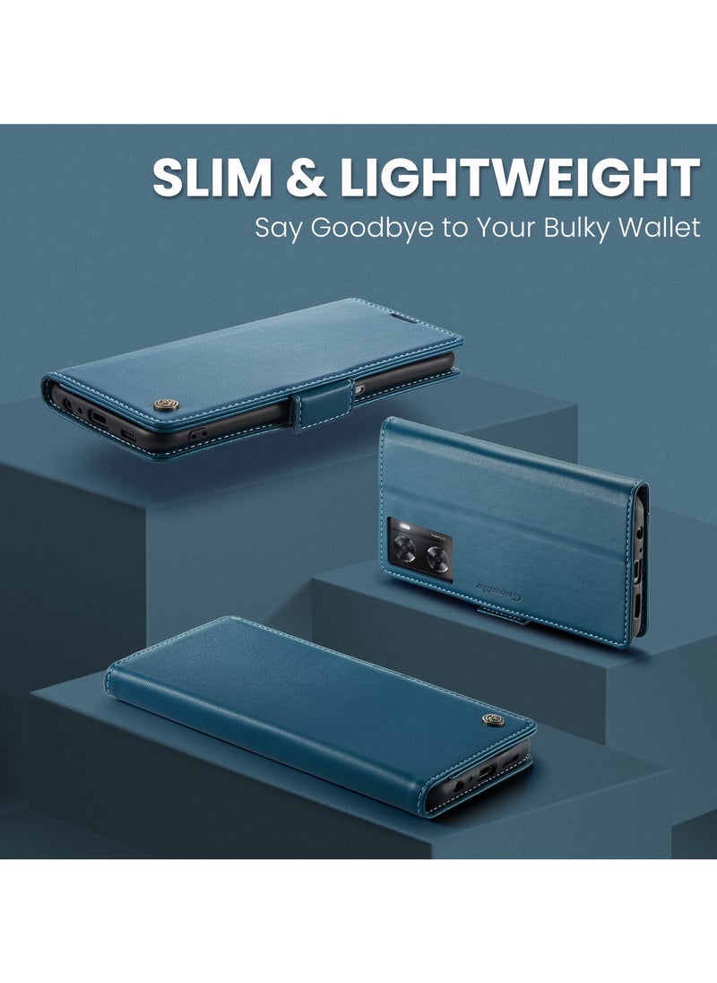 CaseMe - Phone Case Luxury PU Leather Design Anti Fingerprint 023 Flip Cover Card Slot Holder Cover For Oppo A57/ A77/ A57s/ A57E/Oneplus Nord N300/Nord N20 SE (Blue) - Image 1