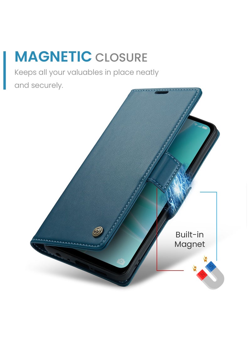 CaseMe - Phone Case Luxury PU Leather Design Anti Fingerprint 023 Flip Cover Card Slot Holder Cover For Oppo A57/ A77/ A57s/ A57E/Oneplus Nord N300/Nord N20 SE (Blue) - Image 1