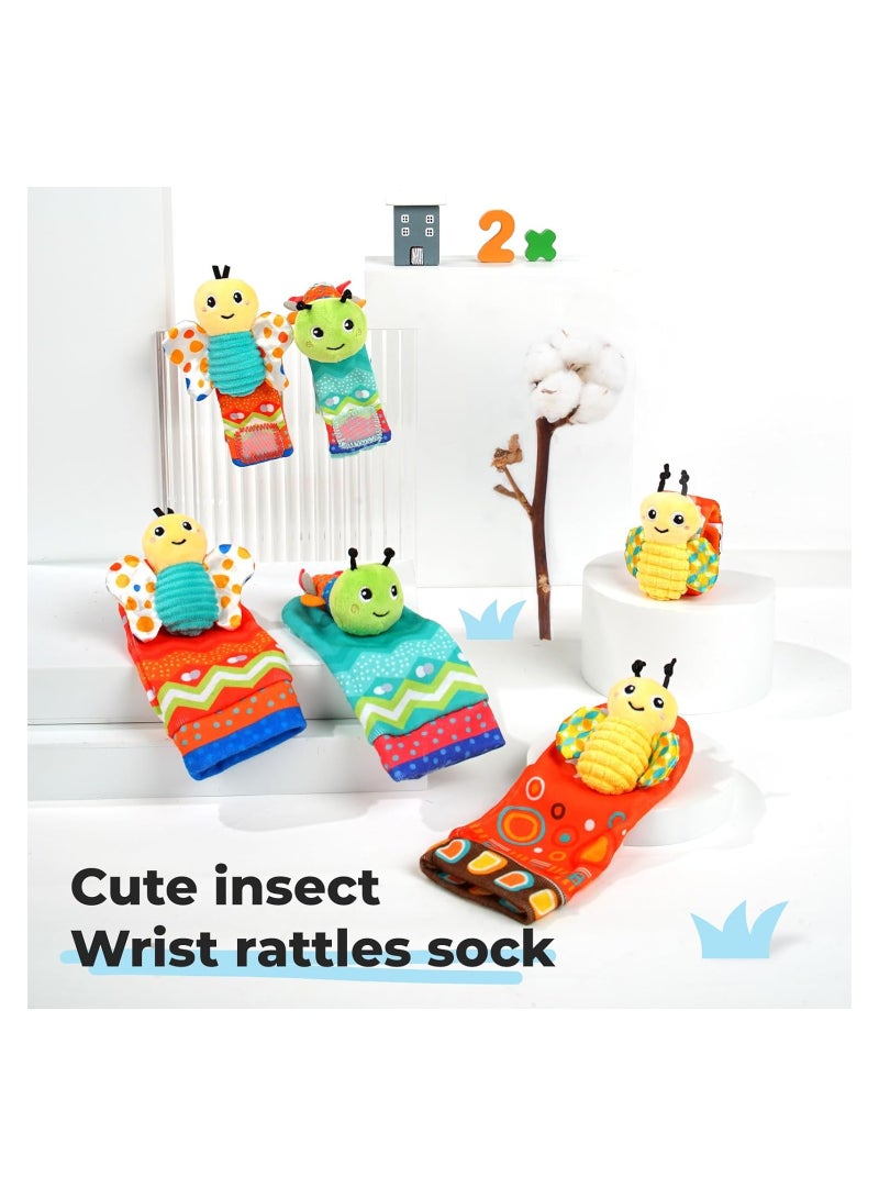Caterpillar Baby Wrist Rattle Socks and Foot Finder Set, Soft Sensory Toys for Infants 0-6 Months, Cute Rattles for Newborn Boys and Girls, Ideal for Early Development and Playtime. - Image 3