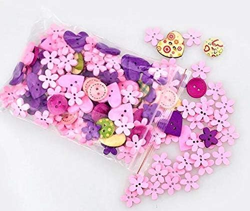 iKammo 100pcs Pink Purple Wooden Cute Craft Buttons  Assorted Design Mixed Size and Style Christmas PinkPurple - Image 4