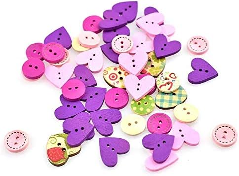 iKammo 100pcs Pink Purple Wooden Cute Craft Buttons  Assorted Design Mixed Size and Style Christmas PinkPurple - Image 5