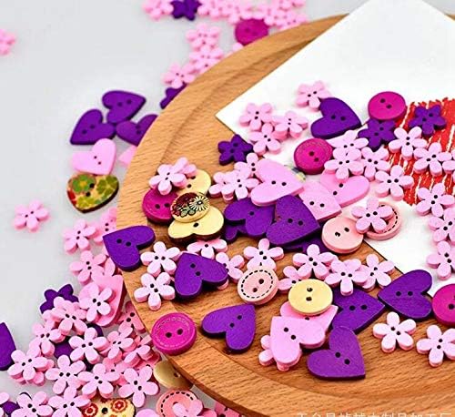 iKammo 100pcs Pink Purple Wooden Cute Craft Buttons  Assorted Design Mixed Size and Style Christmas PinkPurple - Image 3