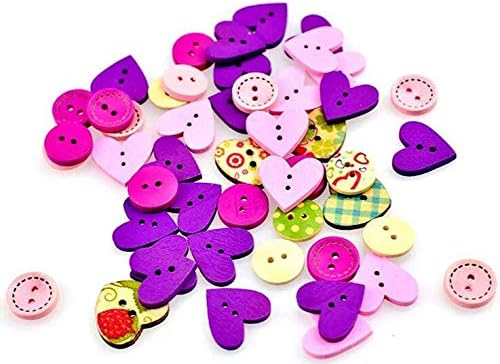 iKammo 100pcs Pink Purple Wooden Cute Craft Buttons  Assorted Design Mixed Size and Style Christmas PinkPurple - Image 2