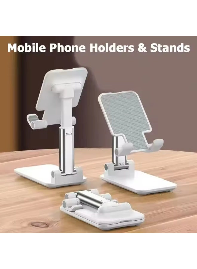 Lazy mobile desktop stand, foldable portable mobile desktop mobile phone stand portable, adjustable angle and height, with silicone pad, suitable for mobile phone tablet stand, white - Image 2