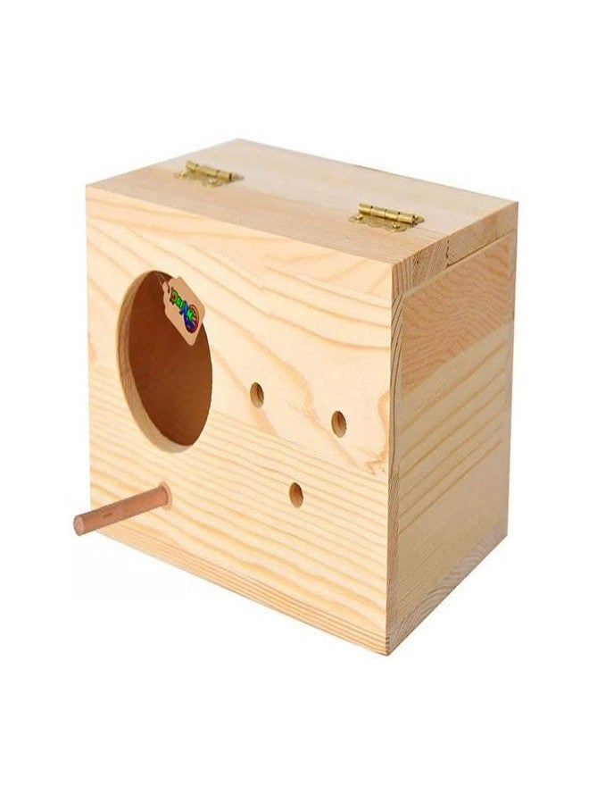 DreamAuro 15 Inches Natural Wood Mountable Birds Nest Cum Breeding Box with Perch for Cockatoo, Macaw, African Grey Bird - Image 1