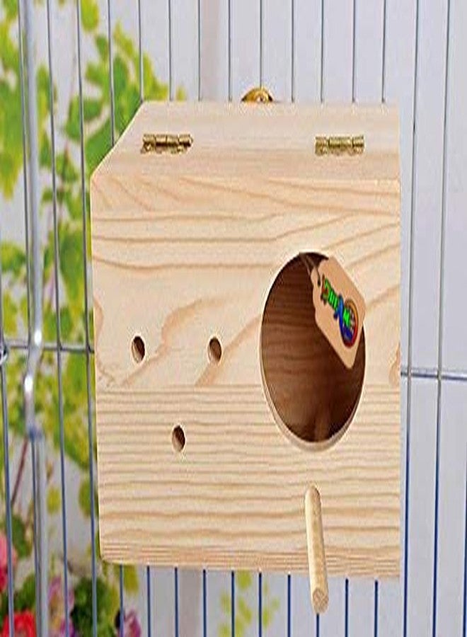 DreamAuro 15 Inches Natural Wood Mountable Birds Nest Cum Breeding Box with Perch for Cockatoo, Macaw, African Grey Bird - Image 2