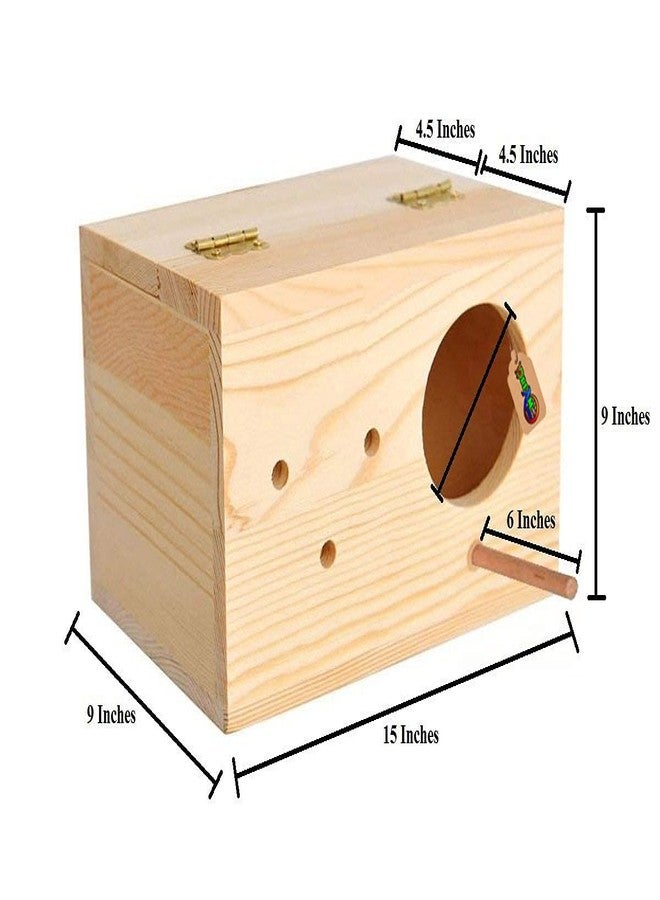 DreamAuro 15 Inches Natural Wood Mountable Birds Nest Cum Breeding Box with Perch for Cockatoo, Macaw, African Grey Bird - Image 5