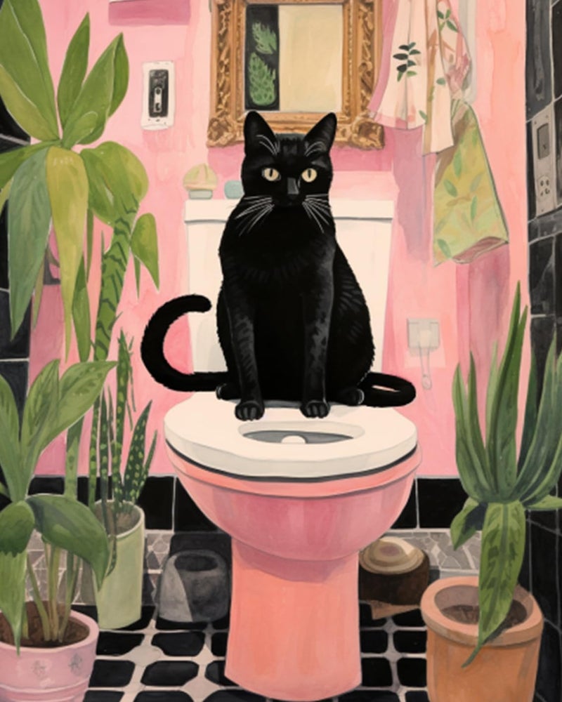 Tucocoo Black Cat Sit on Toilet Oil Painting Paint by Number Kits 16 x 20 inch Canvas Abstract Botanical Pink Green DIY Painting for Kids Students Adults Beginner with Brushes Acrylic Pigmentwithout Frame - Image 4