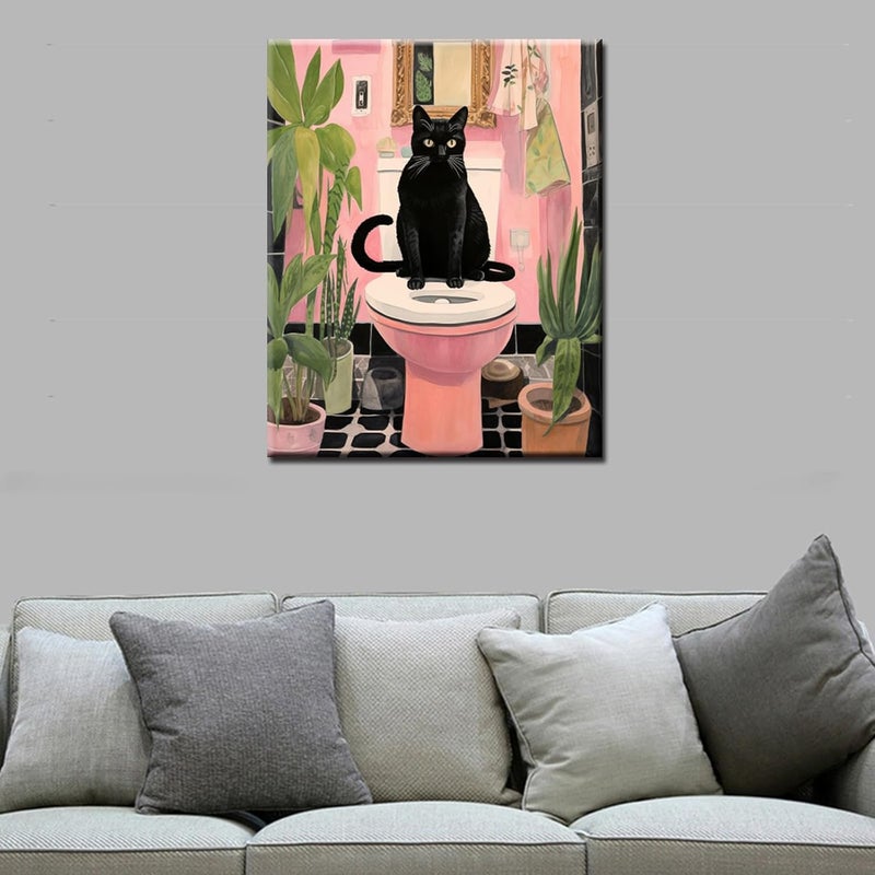 Tucocoo Black Cat Sit on Toilet Oil Painting Paint by Number Kits 16 x 20 inch Canvas Abstract Botanical Pink Green DIY Painting for Kids Students Adults Beginner with Brushes Acrylic Pigmentwithout Frame - Image 3