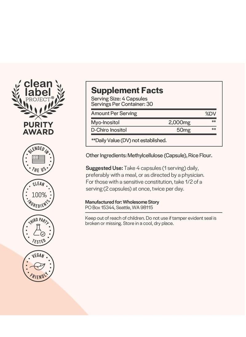 Wholesome Story Wholesome Story Myo-Inositol and D-Chiro Blend Most Beneficial 40:1 Ratio PCOS, Hormonal Balance and Healthy Ovarian Function Support Vitamin B8 for Women (120 Vegetarian Capsules)  - Image 2