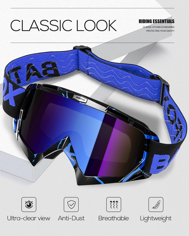 BATFOX Motorcycle Glasses Goggles Dirt Bike Motocross Safety ATV Tactical Riding (Blue Black, Adult) - Image 5