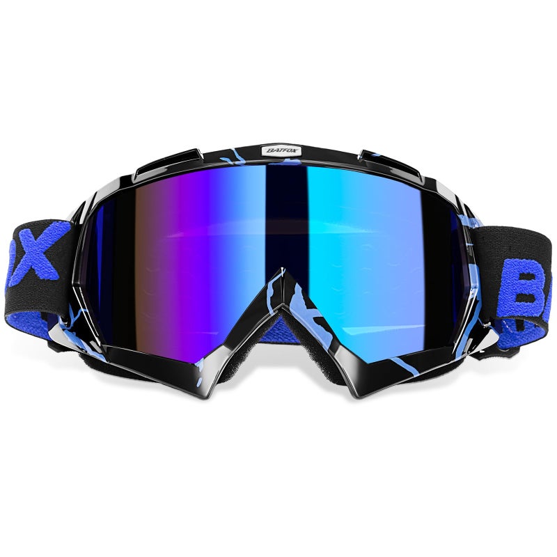 BATFOX Motorcycle Glasses Goggles Dirt Bike Motocross Safety ATV Tactical Riding (Blue Black, Adult) - Image 1
